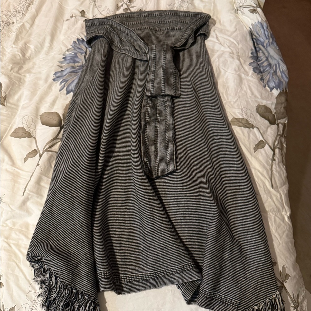 sparrow Black & Gray Striped Fringe Midi Skirt